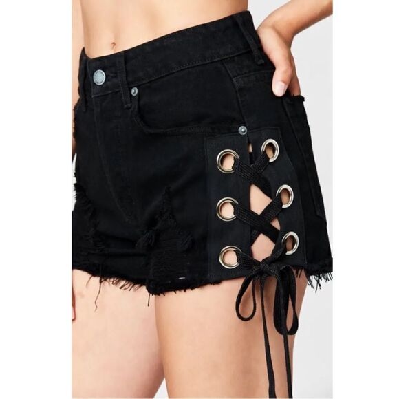 LF Carmar High Waist Side Lace Denim Jean Shorts - Picture 4 of 12